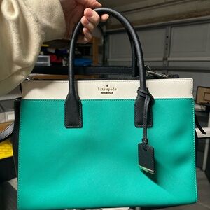 kate spade Teal, Cream & Black Structured Satchel